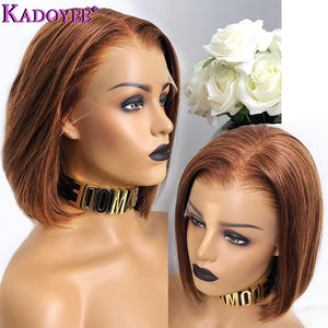 Straight Short Bob Wig Honey Brown Lace Front Human Hair Wigs Brazilian