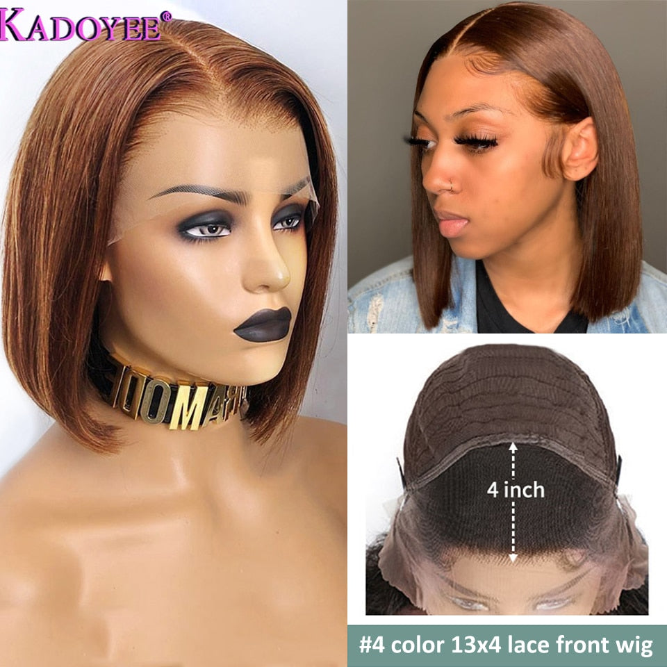 Straight Short Bob Wig Honey Brown Lace Front Human Hair Wigs Brazilian