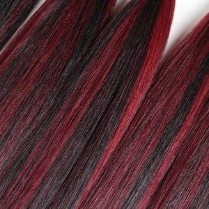 Yaki Straight Synthetic Hair Bundles With Closure 14-18inch High Temperature Fiber Ombre Red Color