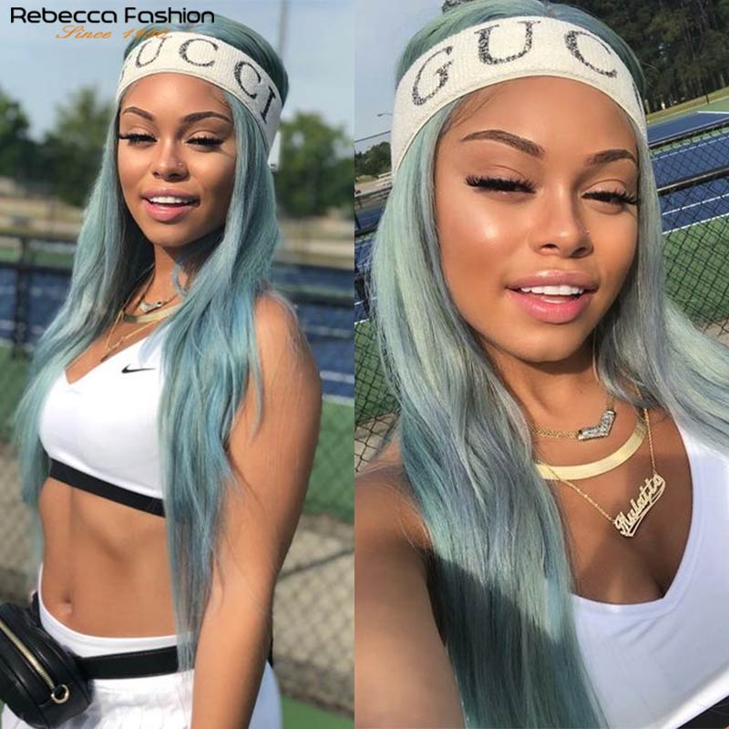 Blue 4x4 Lace Closure Straight Peruvian Remy Human Hair Wig