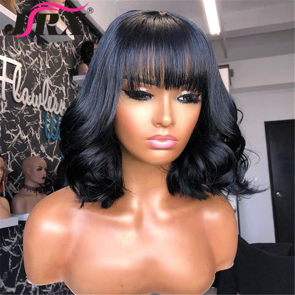 Remy Human Hair 4x4 Lace Front Wig with Bangs