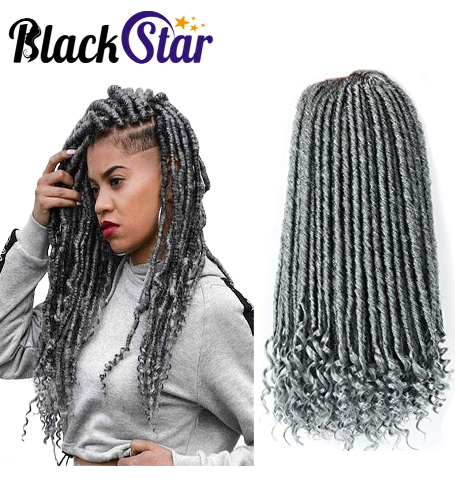 Grey Goddess Faux Locs 20inch long with Curly Ends