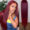 Bone Straight Human Hair Burgundy Colored Lace Front Wig