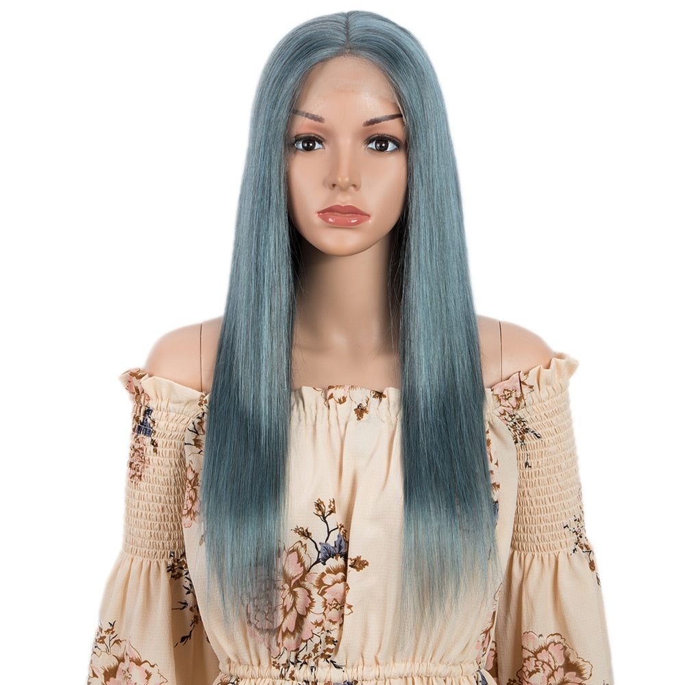 Blue 4x4 Lace Closure Straight Peruvian Remy Human Hair Wig