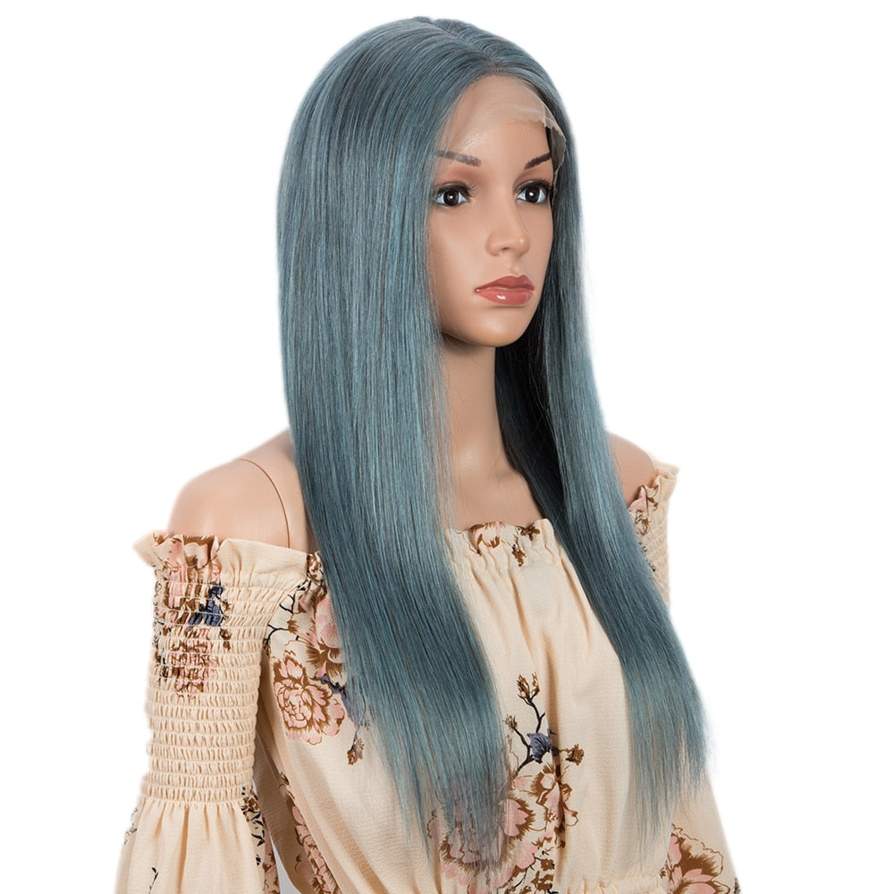 Blue 4x4 Lace Closure Straight Peruvian Remy Human Hair Wig