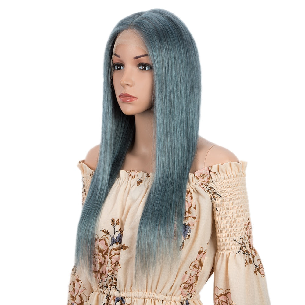 Blue 4x4 Lace Closure Straight Peruvian Remy Human Hair Wig