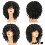 Curly Black Synthetic Wig with Bangs