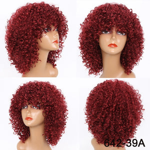 Curly Wine Red Synthetic Wig with Bangs