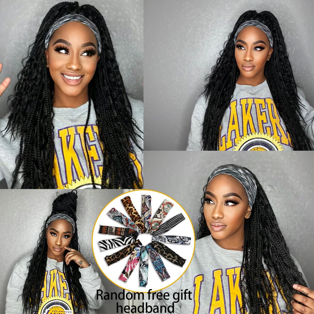 Bohemian Box Braid Headband Wig