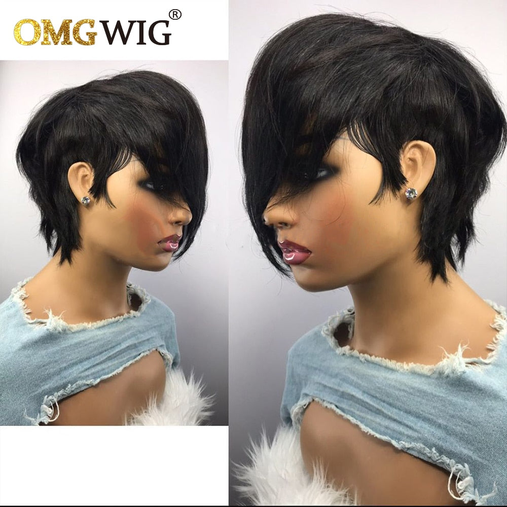 Non Lace Front Pixie Cut Wig with Bangs