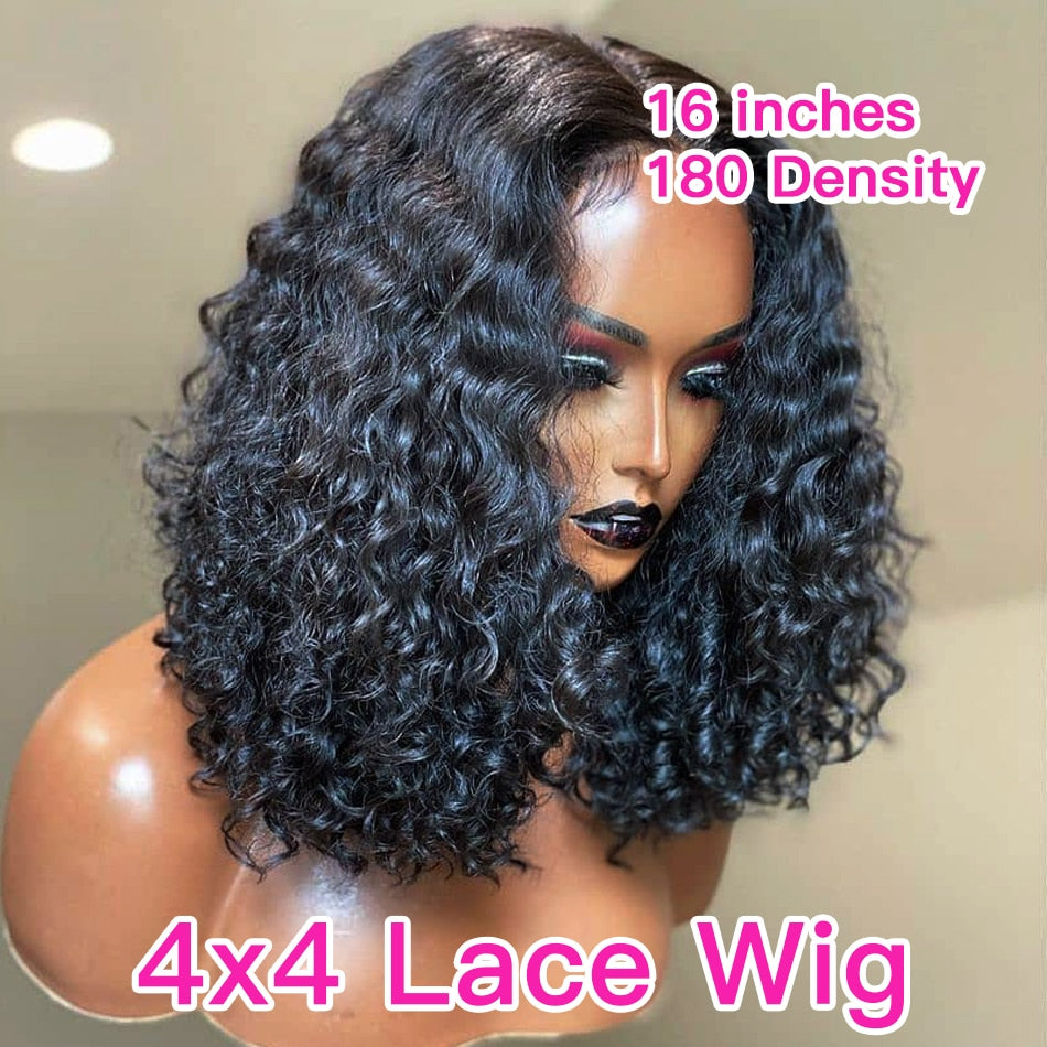 Deep Wave Curly Human Hair Lace Front Pre Plucked Brazilian Wig