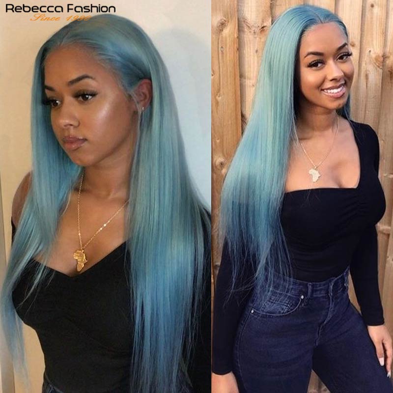 Blue 4x4 Lace Closure Straight Peruvian Remy Human Hair Wig