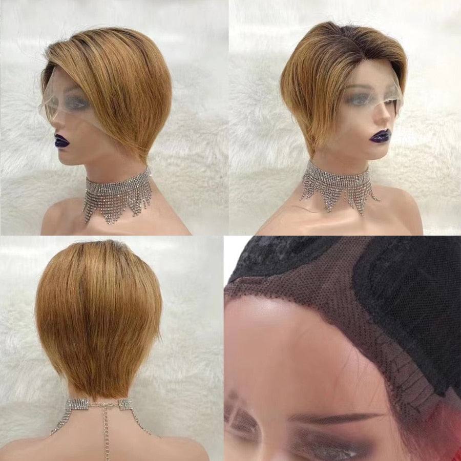 Lace Front Pixie Cut Wig Light Brown Oh Weave