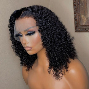 Deep Wave Curly Human Hair Lace Front Pre Plucked Brazilian Wig