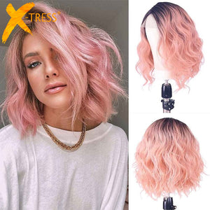 Short Synthetic Pink Lace Front Wig