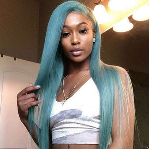 Blue 4x4 Lace Closure Straight Peruvian Remy Human Hair Wig