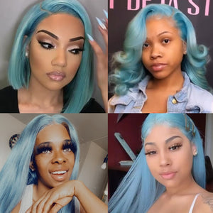 Blue 4x4 Lace Closure Straight Peruvian Remy Human Hair Wig