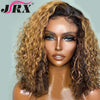 Ombre Blonde Curly Water Wave T Part Lace Wig