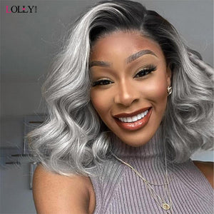 Lolly 1B/Gray Body Wave Lace Frontal 13x4 Remy Human Hair Bob Wig