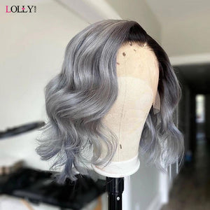 Lolly 1B/Gray Body Wave Lace Frontal 13x4 Remy Human Hair Bob Wig